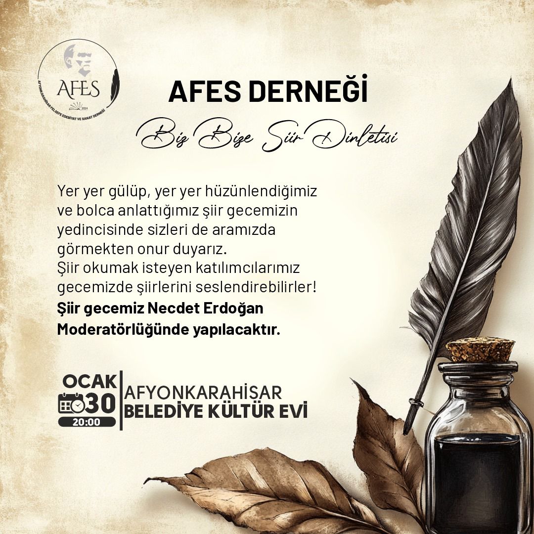 AFES Derneği, şiir severleri 30 Ocak Salı akşamı gerçekleşecek “Biz