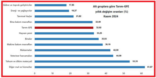 2024 yılı Kasım ayında Tarım-GFE (Tarım-Girdi Fiyat Endeksi), bir önceki